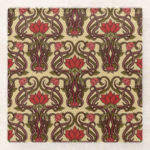 Art Nouveau floral wallpaper. Glass Coaster