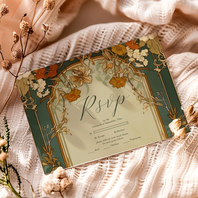 Art Nouveau Floral Wedding Celebration RSVP Card (Creator Uploaded)
