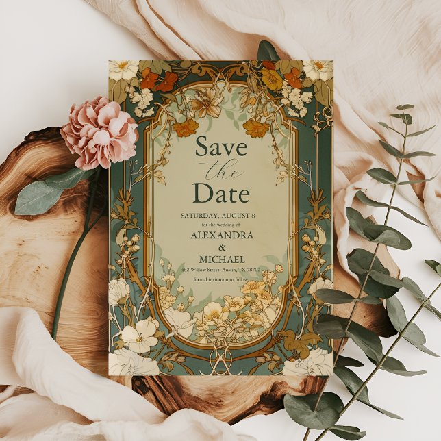 Art Nouveau Floral Wedding Celebration Save The Date (Creator Uploaded)