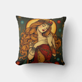 Art Nouveau Floral Woman Illustration Cushion