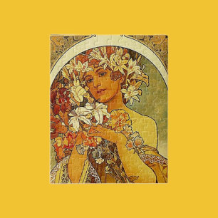 Art Nouveau Floral Woman Vintage Mucha Style Jigsaw Puzzle