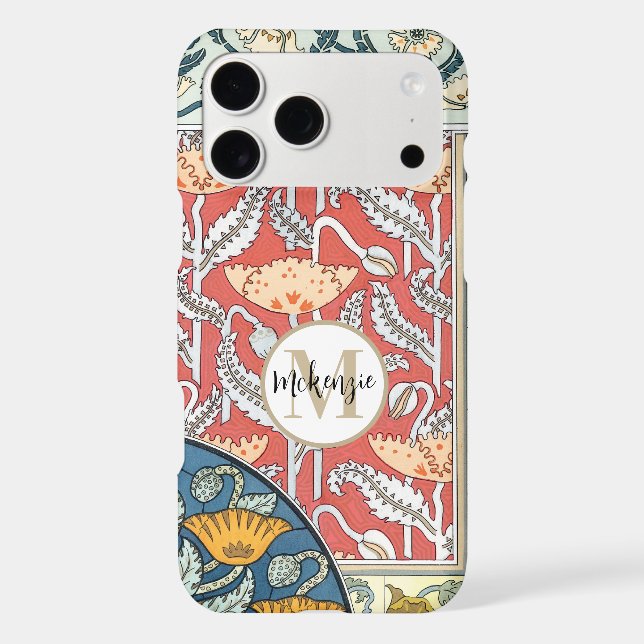 Art Nouveau Floral Yellow Red Aqua Pattern (Back)