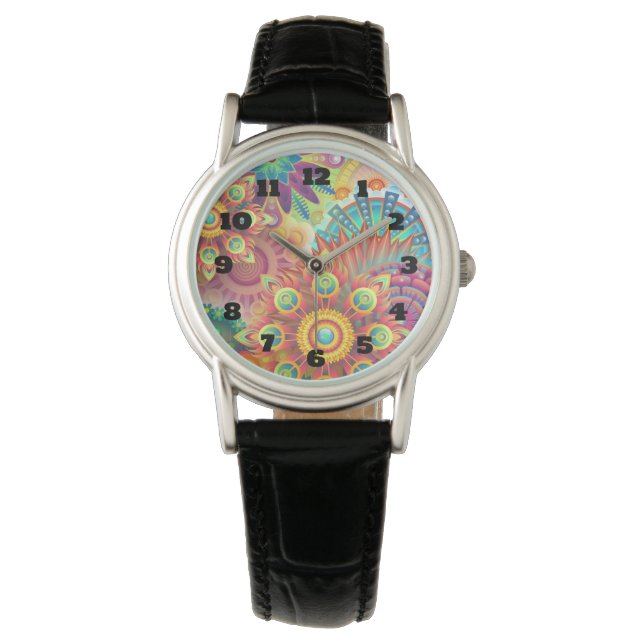 Art Nouveau Flower And Wheels Abstract Watch (Front)