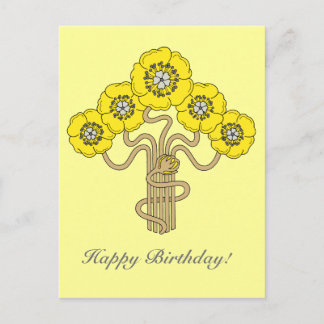 Art Nouveau flower drawing happy birthday gold Postcard