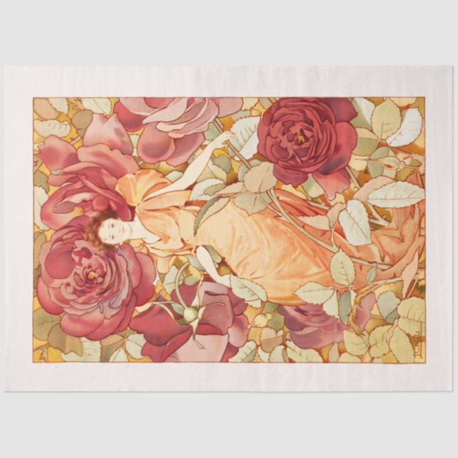 Art Nouveau Flower Fairy with Red & Orange Roses Tissue Paper (Front)