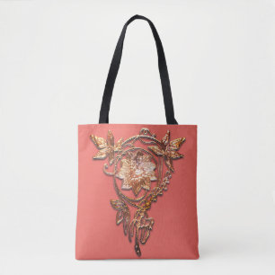Art nouveau flower jewel Victorian brass and peach Tote Bag