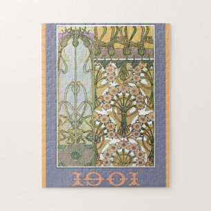 Art nouveau flowers alphonse mucha floral art jigsaw puzzle