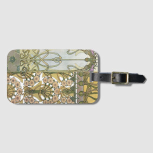 Art nouveau flowers alphonse mucha floral art luggage tag