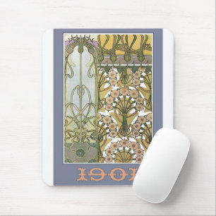 Art nouveau flowers alphonse mucha floral art mouse pad
