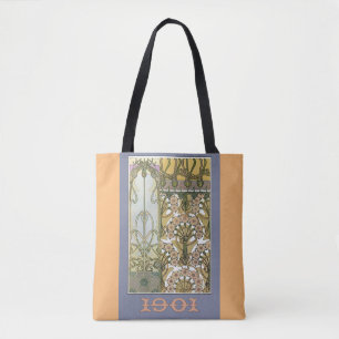 Art nouveau flowers alphonse mucha floral art tote bag