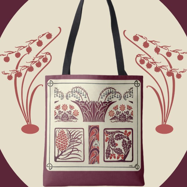 Art Nouveau Flowers and Pinecones Tote Bag (Creator Uploaded)