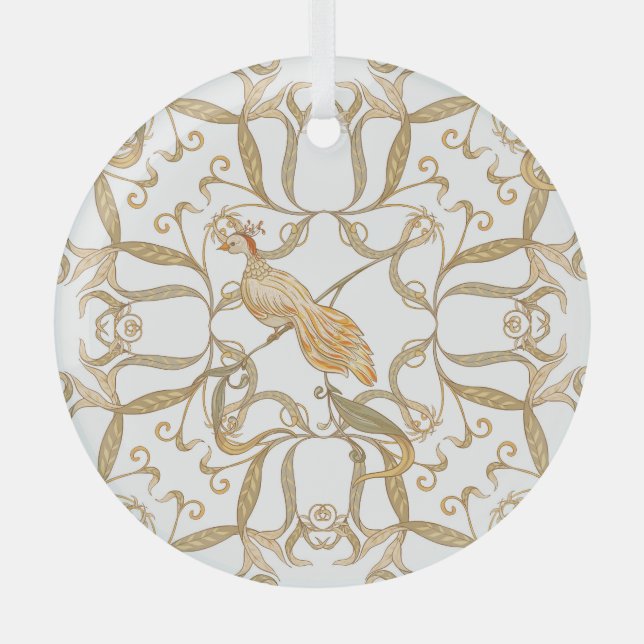 Art Nouveau Flowers Birds Glass Tree Decoration (Front)