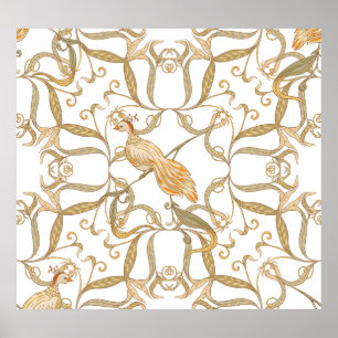 Art Nouveau Flowers Birds Poster