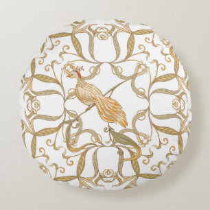 Art Nouveau Flowers Birds Round Cushion
