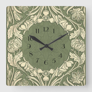 Art Nouveau Flowers Floral Border Square Wall Clock
