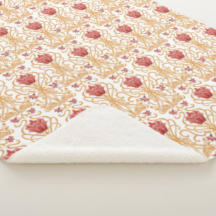 Art Nouveau flowers white Sherpa Blanket