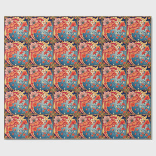 Art nouveau flowers wrapping paper