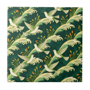 Art Nouveau Flying Bird Pattern Elegant Nature Ceramic Tile