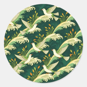 Art Nouveau Flying Bird Pattern Elegant Nature Classic Round Sticker