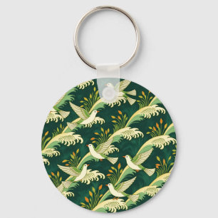 Art Nouveau Flying Bird Pattern Elegant Nature Key Ring
