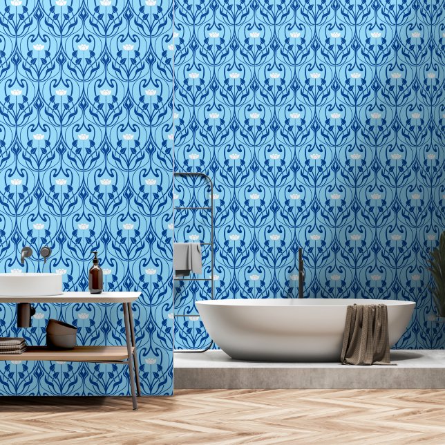 Art Nouveau Foliage & Floral Pattern Wallpaper (Bathroom)