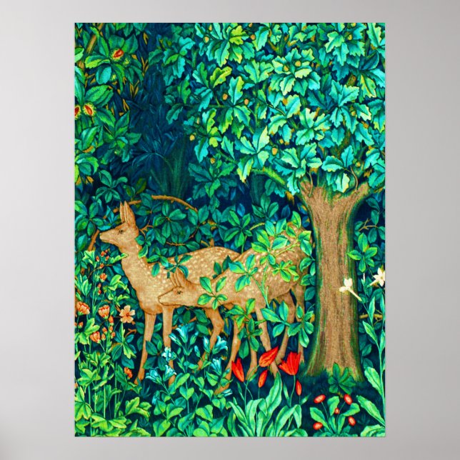 Art Nouveau Forest Deer Tapestry Print (Front)
