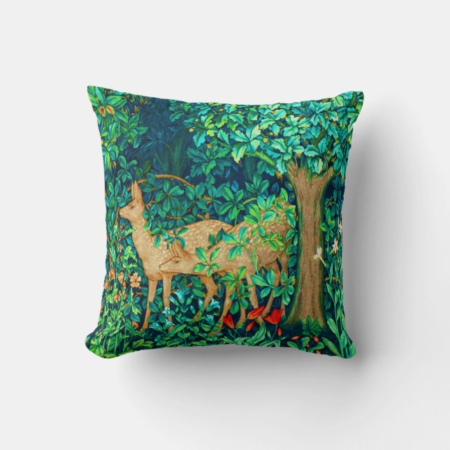 Art Nouveau Forest Deer Tapestry Print Cushion (Front)