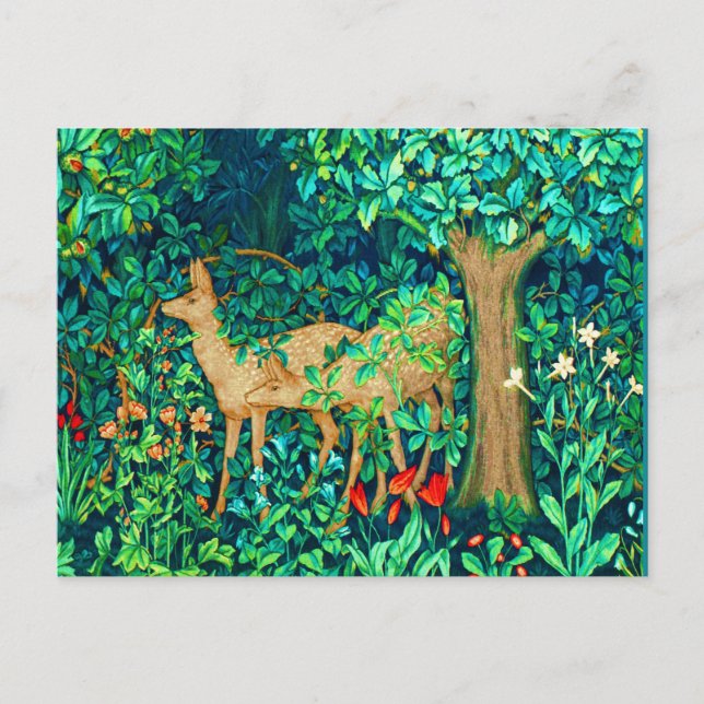 Art Nouveau Forest Deer Tapestry Print Postcard (Front)