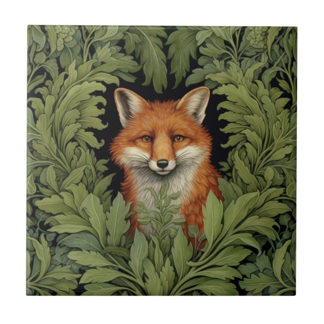 Art nouveau fox in the forest ceramic tile (Front)
