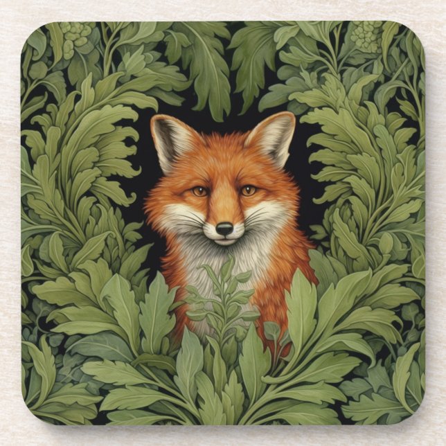 Art nouveau fox in the forest coaster (Front)