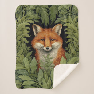 Art nouveau fox in the forest sherpa blanket