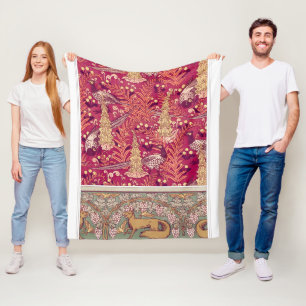 Art nouveau fox pheasant Foxglove verneuil  Fleece Blanket