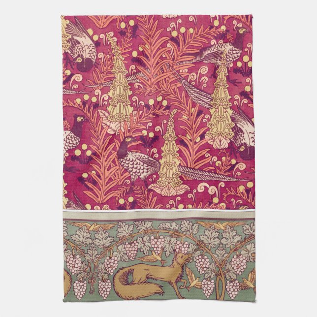Art nouveau fox pheasant Foxglove verneuil  Tea Towel (Vertical)