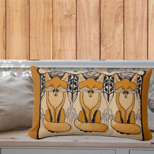 Art Nouveau Foxes Illustration Woodland Wildlife Lumbar Cushion