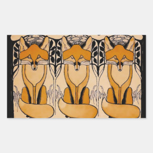 Art Nouveau Foxes Illustration Woodland Wildlife Rectangular Sticker