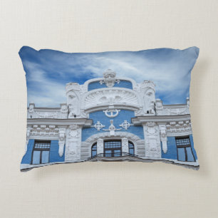 Art Nouveau Fragment: Riga's Architectural Detail Decorative Cushion
