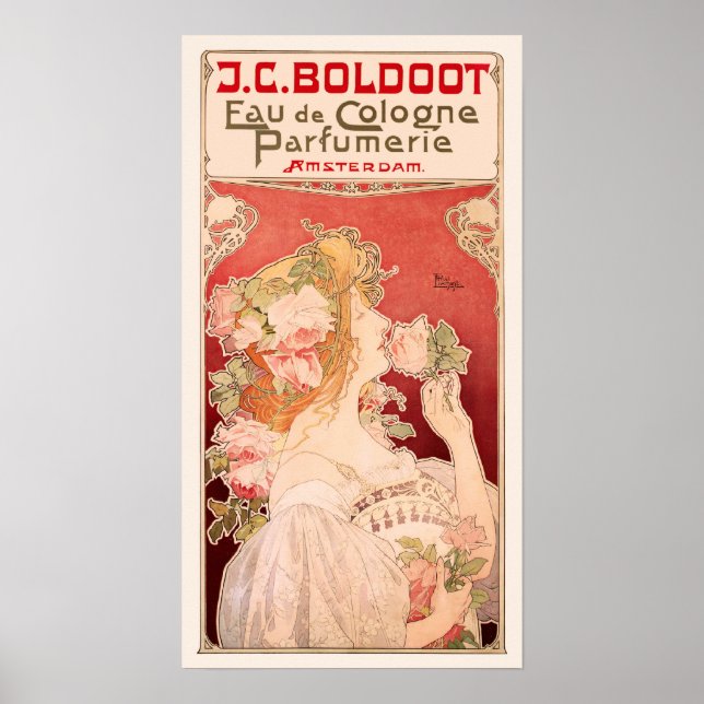 Art Nouveau Fragrance Ad with Roses Poster (Front)
