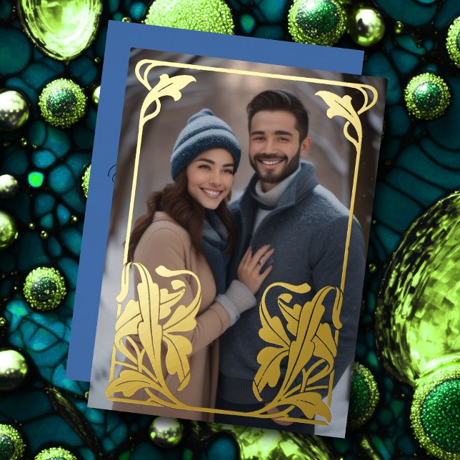 Art Nouveau Frame and Your Photo Foil Holiday Card (Creator Uploaded)