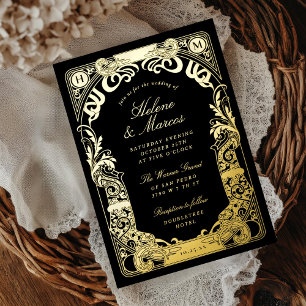 Art Nouveau Frame Monogram Wedding Black Gold