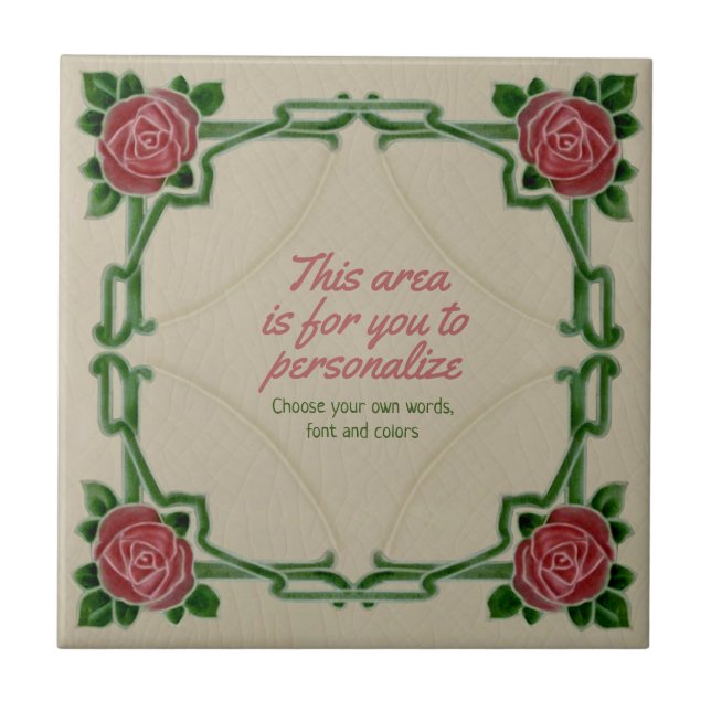 Art Nouveau Frame Roses Repro Tile to Personalise (Front)