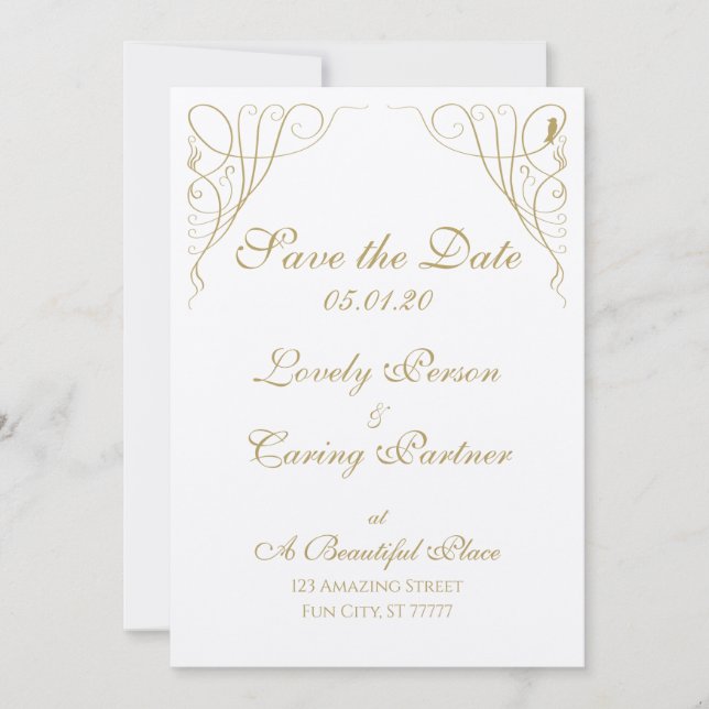 Art Nouveau Frame with Bird Save The Date (Front)