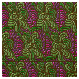 Art Nouveau Free-Form Swirls - Green and Magenta Fabric