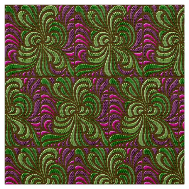 Art Nouveau Free-Form Swirls - Green and Magenta Fabric (Swatch)