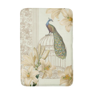 art nouveau  french lily vintage birdcage peacock bath mat