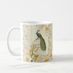 art nouveau  french lily vintage birdcage peacock coffee mug