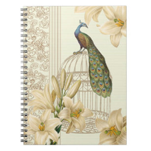 art nouveau  french lily vintage birdcage peacock notebook