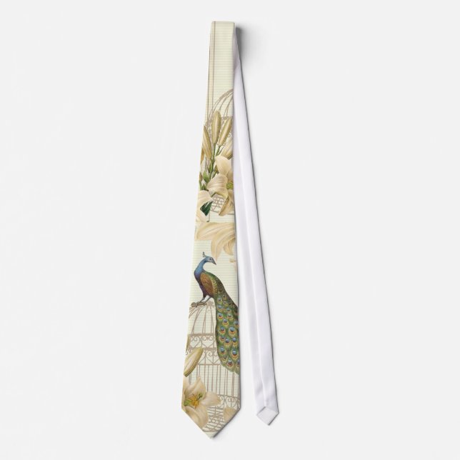 art nouveau  french lily vintage birdcage peacock tie (Front)