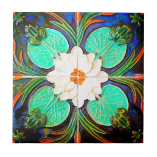 Art nouveau frogs and lily pad Azulejos vintage Ceramic Tile