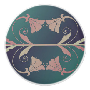 Art nouveau fuschia flower ceramic knob