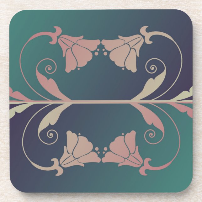 Art nouveau fuschia flower pink blue green elegant coaster (Front)